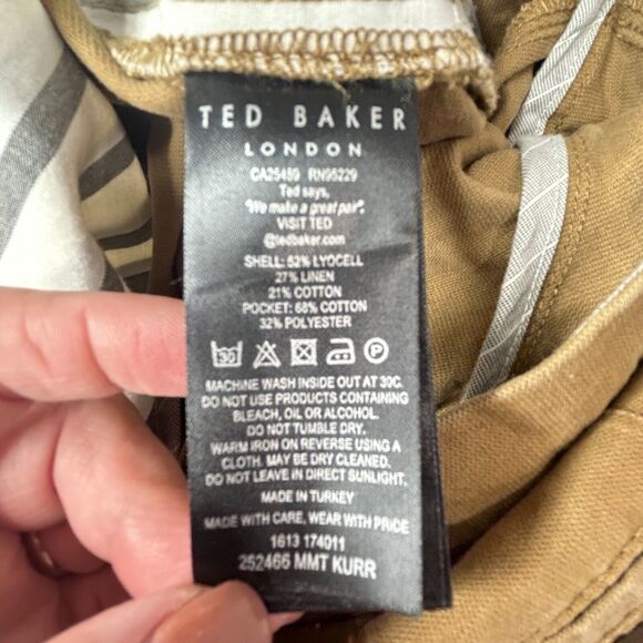 Ted Baker Pleated Tapered Trouser MMT-KURR Ultra Soft Camel Men's 32R NWT - Picture 9 of 12